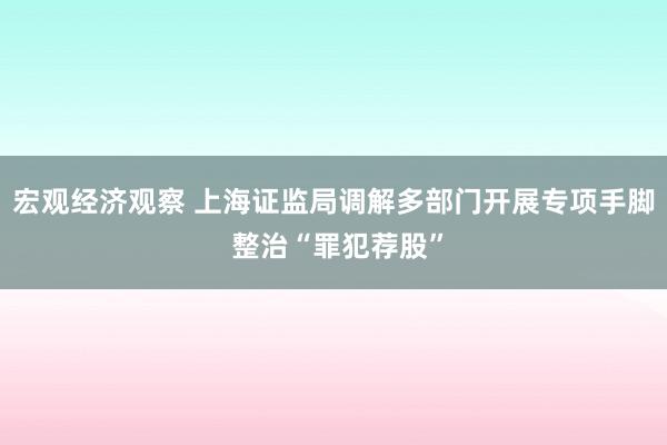 宏观经济观察 上海证监局调解多部门开展专项手脚 整治“罪犯荐股”