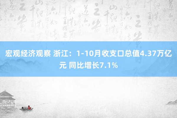 宏观经济观察 浙江：1-10月收支口总值4.37万亿元 同比增长7.1%