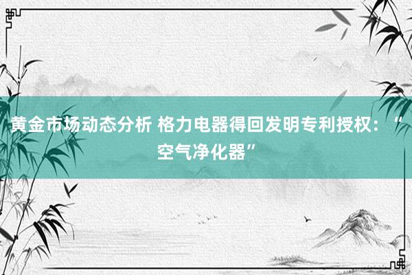 黄金市场动态分析 格力电器得回发明专利授权：“空气净化器”