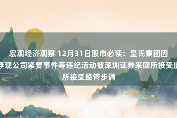 宏观经济观察 12月31日股市必读：皇氏集团因未实时浮现公司紧要事件等违纪活动被深圳证券来回所接受监管步调