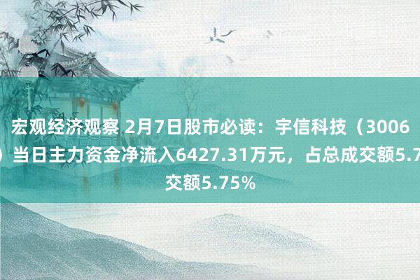 宏观经济观察 2月7日股市必读：宇信科技（300674）当日主力资金净流入6427.31万元，占总成交额5.75%