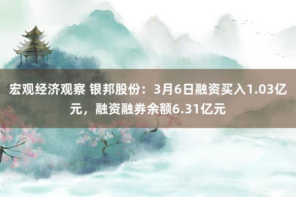 宏观经济观察 银邦股份：3月6日融资买入1.03亿元，融资融券余额6.31亿元