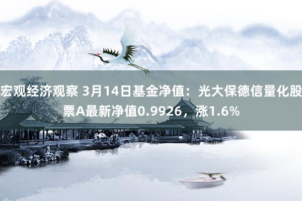 宏观经济观察 3月14日基金净值：光大保德信量化股票A最新净值0.9926，涨1.6%